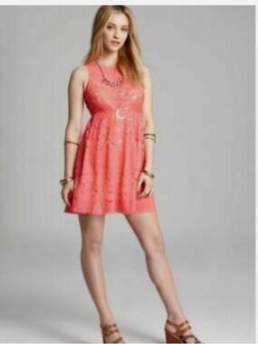 Free People Rocco Lace Floral Pattern Pleated Cutout Sleeveless Mini Dress